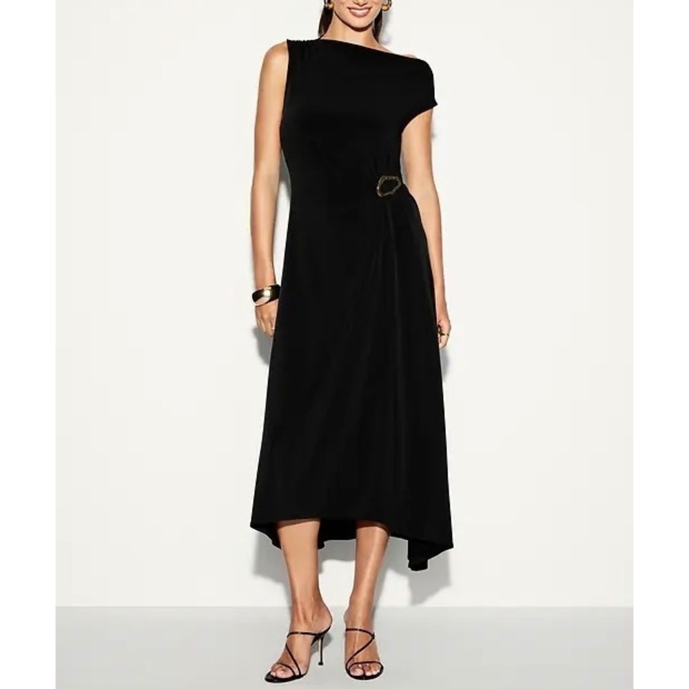Old Navy The Occasion Twist-Front Jersey Midi Dress Large Buckle Accent LBD